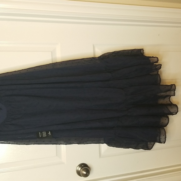 Lulus Always Delight Navy Blue Swiss Dot Puff Sleeve Open Tie Back Midi Dress - Picture 6 of 14